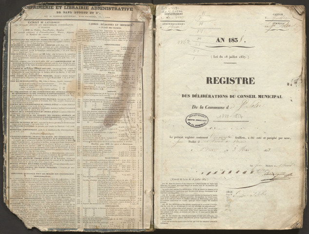 Délibérations du conseil municipal. 20 mai 1838-21 mai 1854