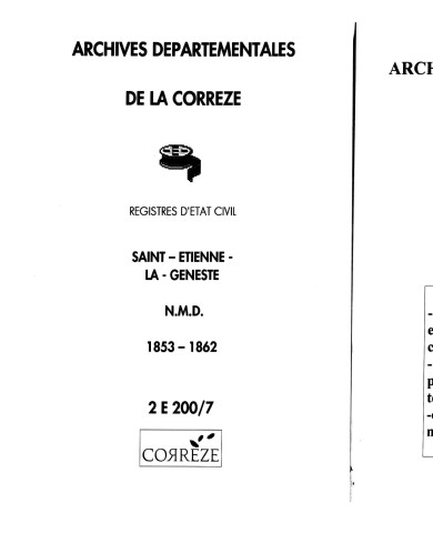 Naissances, mariages, décès (1853-1862)