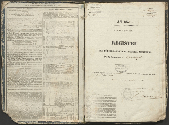 Délibérations du conseil municipal. 20 mai 1838-12 juillet 1863