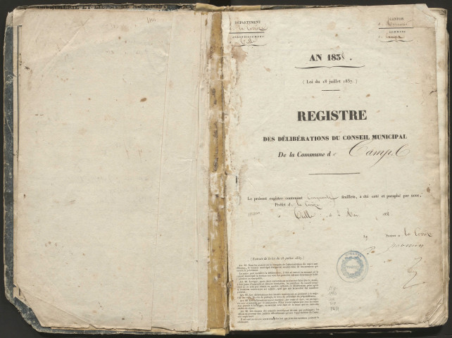 Délibérations du conseil municipal. 20 mai 1838-17 juillet 1864