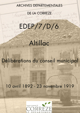 Délibérations du conseil municipal. 10 avril 1892-23 novembre 1919
