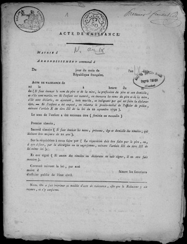 Naissances, mariages, décès (1801-1802)