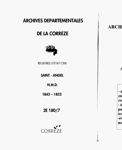 Naissances, mariages, décès (1843-1852)