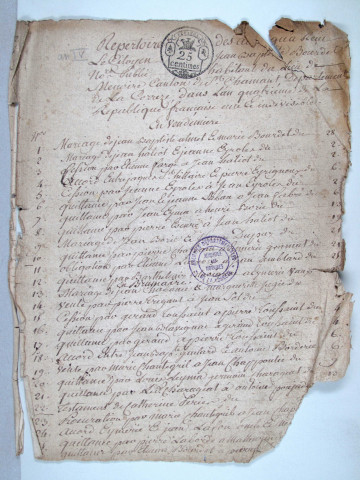 Répertoire chronologique : 2 vendémiaire an IV-29 fructidor an IX