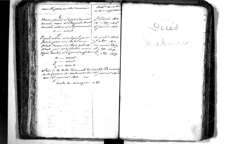 Tables décennales des mariages (1813-1822)