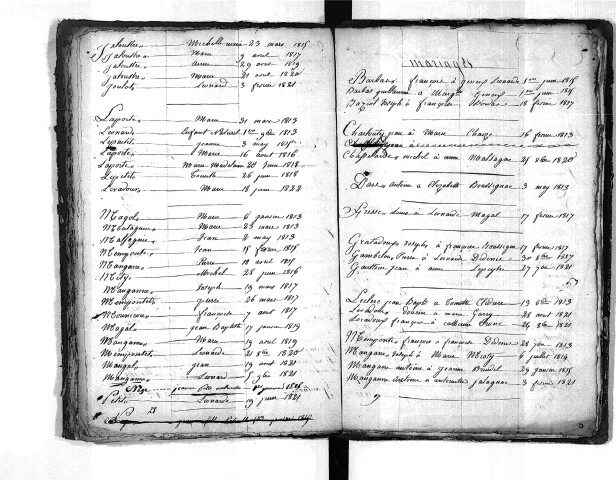 Tables décennales des mariages (1813-1822)