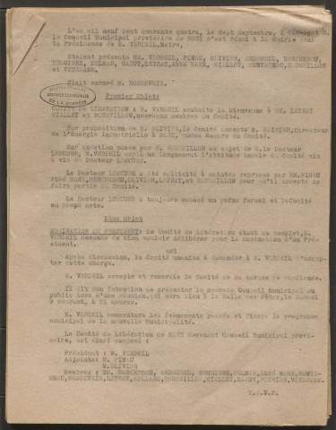 Délibérations du conseil municipal. 07 septembre 1944-28 janvier 1945