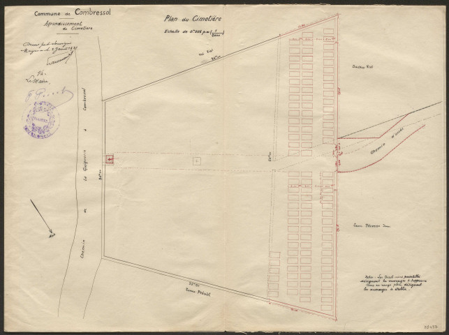 Presbytère. Cimetière ; concessions. Bureau de poste et mairie. Monument aux morts. Pont bascule.