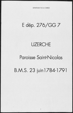 Baptêmes, mariages, sépultures (1784-1791)