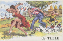 Tulle : "Un souvenir de Tulle - Série n°135". Abeilles attaquant une famille en train de pique-niquer.