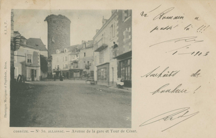 Allassac : "Corrèze - N° 50. Allassac - avenue de la gare et Tour de César".