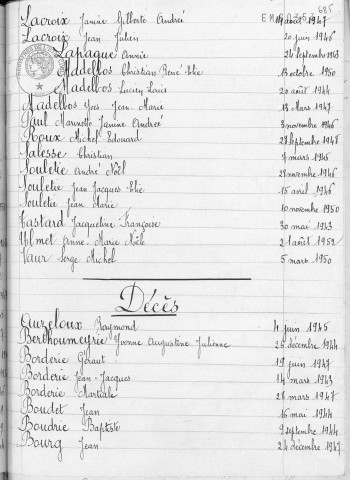 Tables décennales des décès (1943-1952)