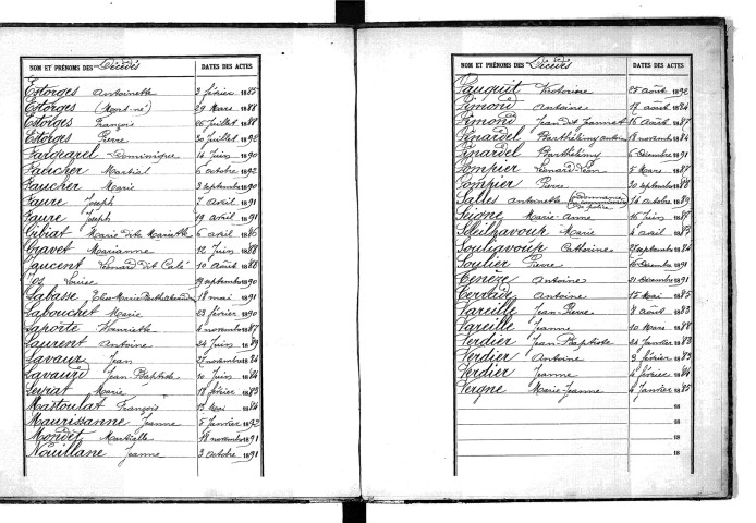 Tables décennales des décès (1883-1892)