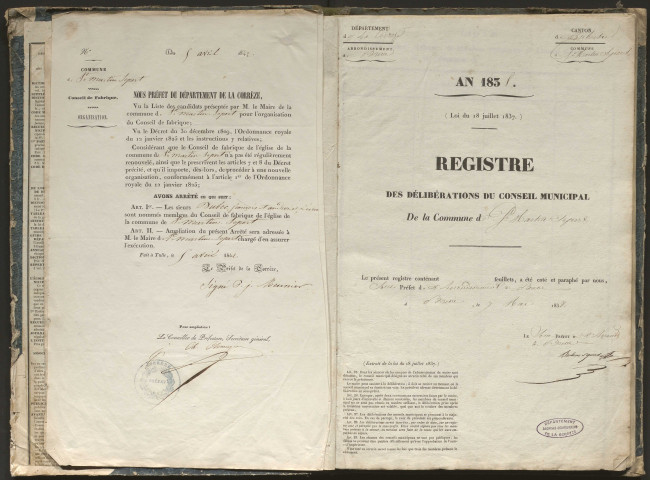 Délibérations du conseil municipal. 20 mai 1838-16 août 1857