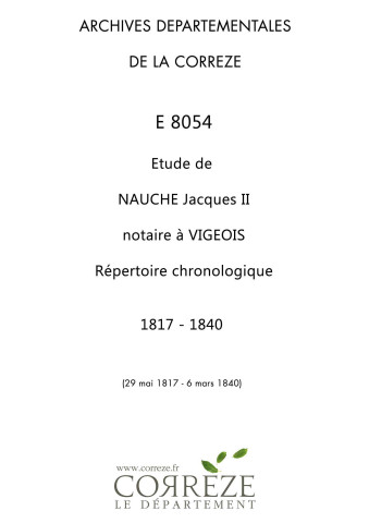 Répertoire chronologique : 29 mai 1817-6 mars 1840
