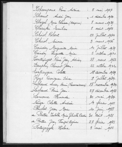 Tables décennales des naissances (1933-1942)