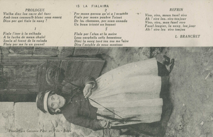 Folklore : "15 La Fialaira". Paroles de chanson de Léon Branchet.