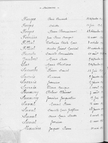 Tables décennales des naissances (1943-1952)