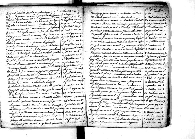 Tables décennales des mariages (1792-1802)