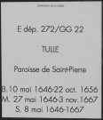 Baptêmes (10 mai 1646-22 octobre 1646), mariages (27 mai 1646-3 novembre 1667), sépultures (8 mai 1646-1667).
