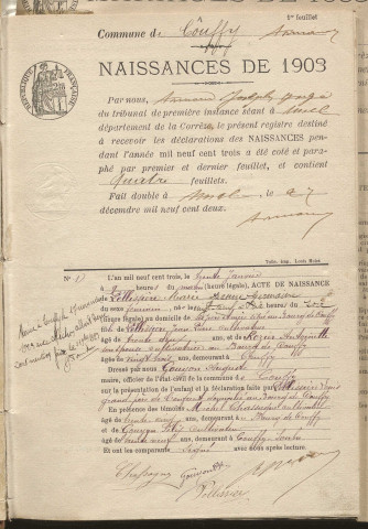 Naissances, mariages, décès (1903-1912).