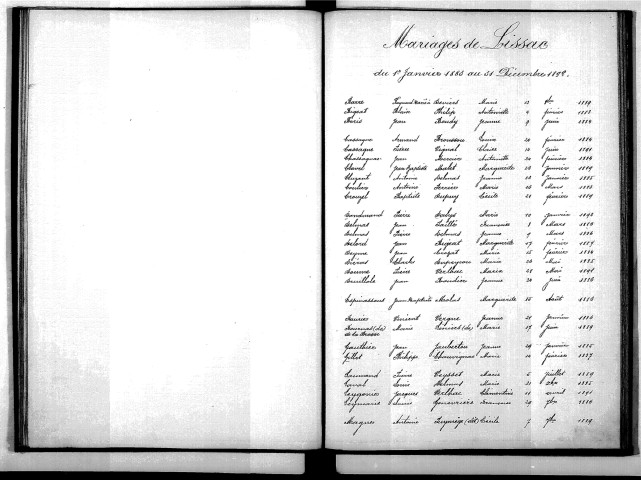 Tables décennales des mariages (1883-1892)
