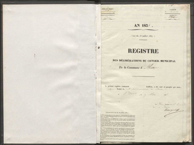 Délibérations du conseil municipal. 20 mai 1838-23 mai 1852
