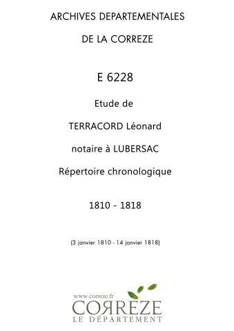Répertoire chronologique : 3 janvier 1810-14 janvier 1818