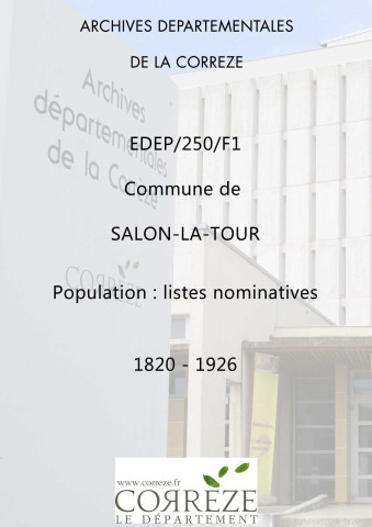 Population : listes nominatives. 1820, 1926