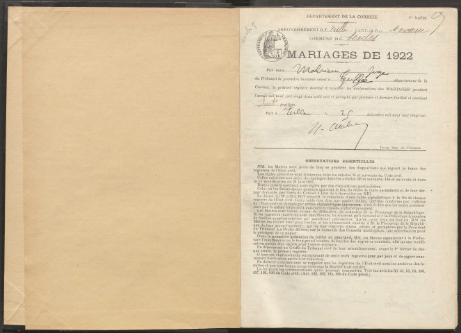 Mariages (1922-1932).