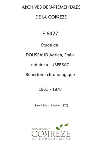 Répertoire chronologique : 18 avril 1861-9 février 1870