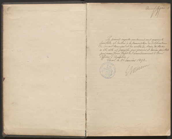 Délibérations du conseil municipal. 15 mai 1892-27 décembre 1907
