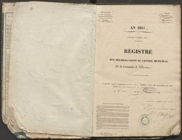 Délibérations du conseil municipal. 20 mai 1838-17 août 1873