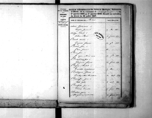 Tables décennales des mariages (1833-1842)