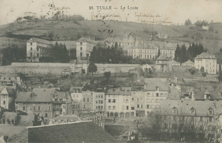 Tulle : "58. Tulle - Le Lycée". On aperçoit l'ancien collège sis sur le quai de la République.