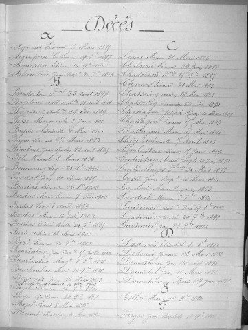 Tables décennales des décès (1893-1902)