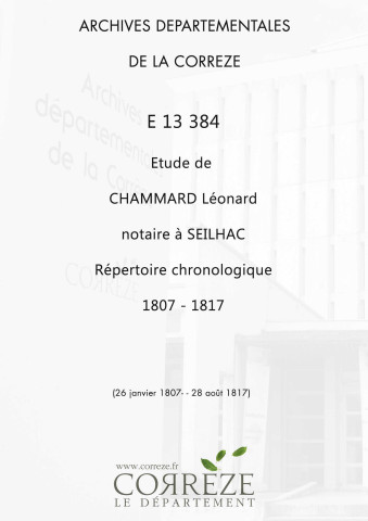 Répertoire chronologique : 26 janvier 1807-28 août 1817