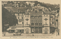 Tulle : "25 Tulle. - Le grand café et le théâtre (Baudot et Auberty, arch.).". Sur le théâtre figure une affiche pour le film "Le Train de 8h47" réalisé par Henry Wulschleger en 1934.
