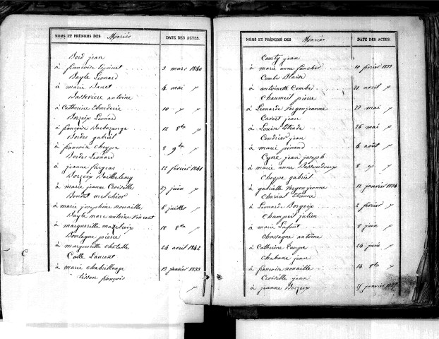 Tables décennales des mariages (1833-1842)