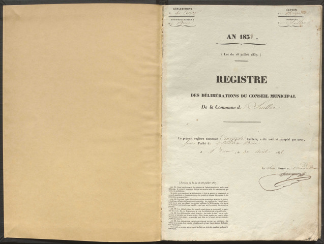 Délibérations du conseil municipal. 5 août 1838-16 mai 1856