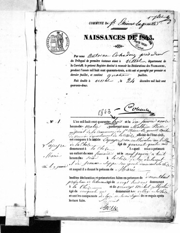 Naissances, mariages, décès (1843-1852)
