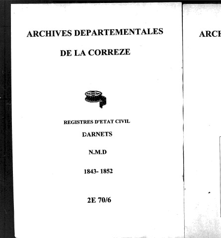 Naissances, mariages, décès (1843-1852)