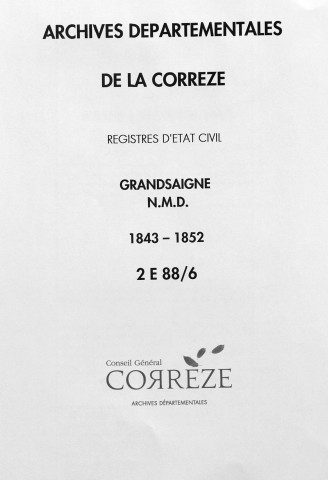 Naissances, mariages, décès (1843-1852)