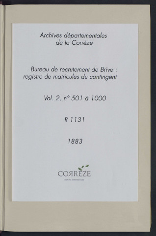 Classe 1883 : matricules 501 à 1000.