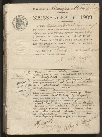 Naissances, mariages, décès (1903-1912).