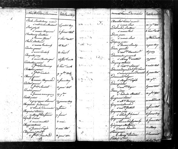 Tables décennales des mariages (1803-1812)