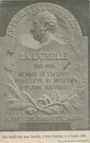Brive-la-Gaillarde : "Haut-relief érigé place Latreille, à Brive (Corrèze), le 6 octobre 1907".