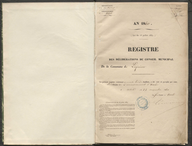 Délibérations du conseil municipal. 25 novembre 1860-16 août 1874
