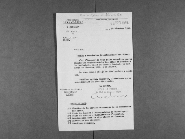 Monuments classés : liste, correspondance, Essai de bibliographie sur les antiquités et objets de la Corrèze, G. Quincy, Tulle, 1971, Liste des monuments et objet classés ou inscrits à l'inventaire supplémentaire, Tulle, 1935.