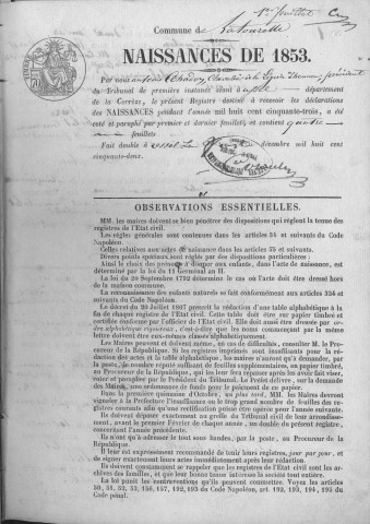 Naissances, mariages, décès (1853-1862)